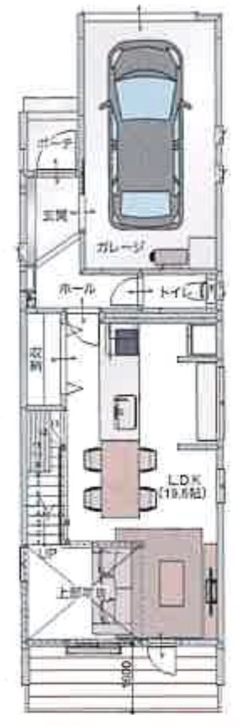 細長い敷地を有効活用したビルトインガレージ