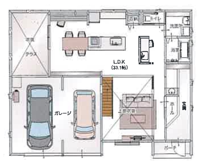 かっこいい50坪の2階建て間取り｜山形の注文住宅実例｜ミナガワ建設