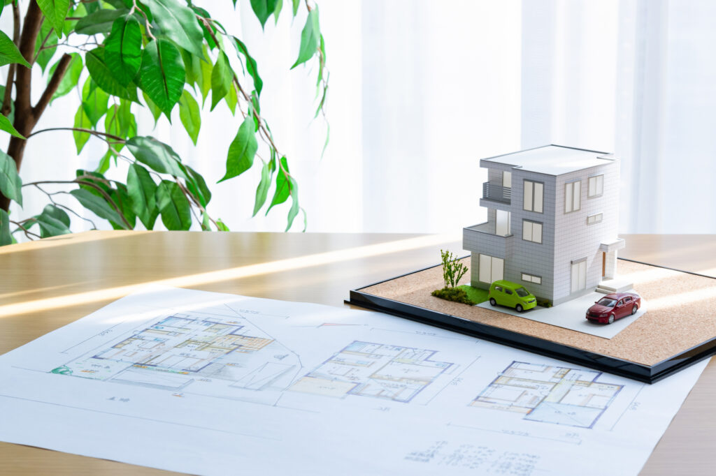 二世帯住宅の間取り模型と設計図